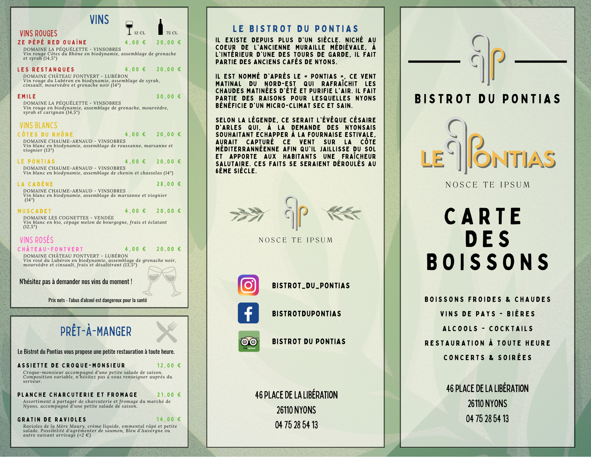 carte des boissons